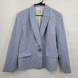 Le Suit One Button Blazer Women Size 18 Long Sleeves Knit V Neck Hounds Tooth